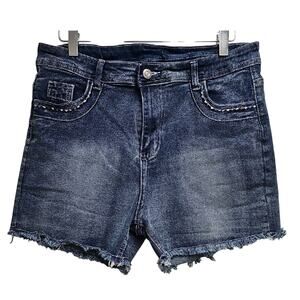 Stylish Light Bleached Blue Five Designed Pockets Women's Jean Shorts Size XL